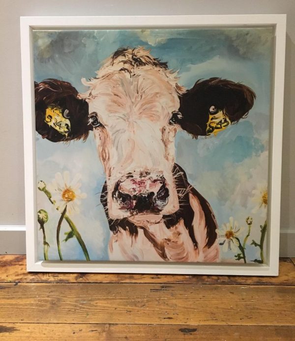 Daisy Print on Canvas - Framed in White-0